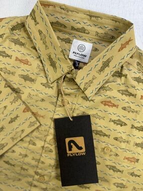 Flylow Phil A Shirt L NWT Fish Print Fishing Outdoor Button Up